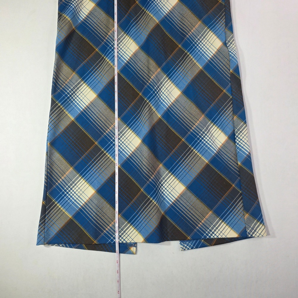 Y2K Urban Outfitters Blue Plaid Maxi Skirt A-Line Bias Cut Large Academia Preppy - Picture 3 of 10